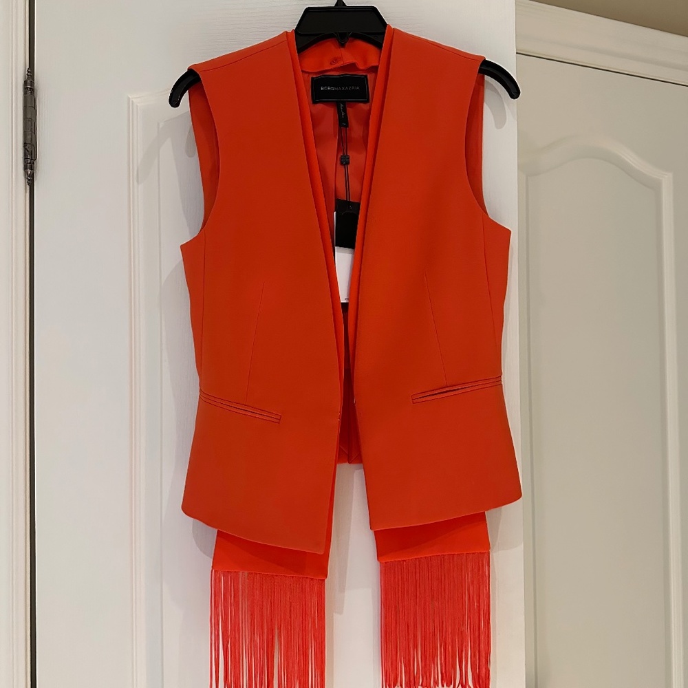 BCBG  Maxazria Vest with Scarf, Size XS, Poinsettia (Orange)